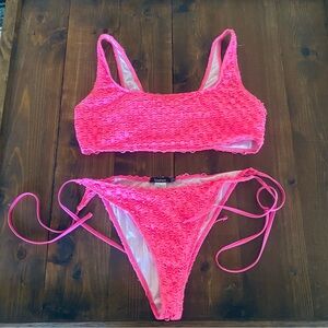 Boohoo hot pink scoop neck bikini